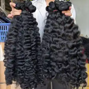 Raw Indian Curly Human Hair Bundles Remy Weft