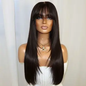 Human Hair Wig with Bangs Straight 13x4 HD Lace 28 Inch